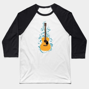 Natural Concert Acoustic Guitar Flowering Vines Baseball T-Shirt
